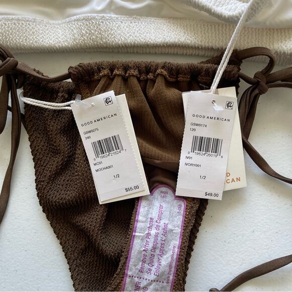 NWT Good American Bikini Top & Bottom Always Fit Tiny Ties Bandeau Top Swim MED - Picture 5 of 5